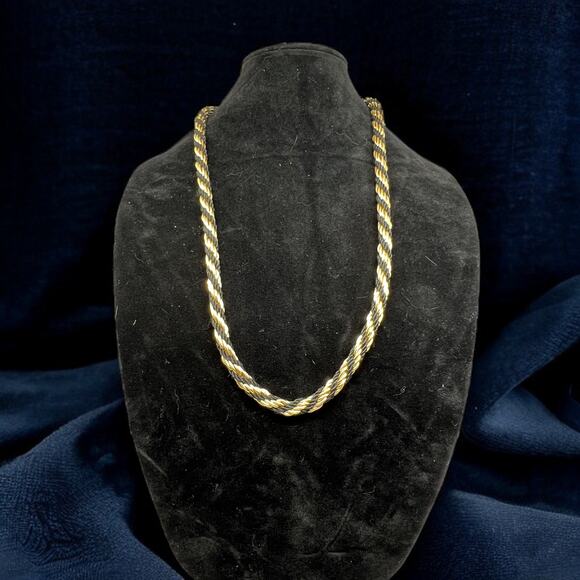 Vintage Twisted Rope Chain Necklace Black & Gold Braided Cord Statement 31" Long - Picture 1 of 6